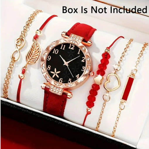 Foreign Trade Women's Watch New Women's Diamond Dial Belt Quartz Watch Beaded Bracelet suit 6 pcs/set Explosions