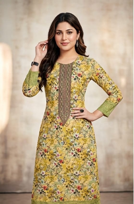 Buy KALINI Floral Printed Thread Work Straight Kurta  Three Piece Set