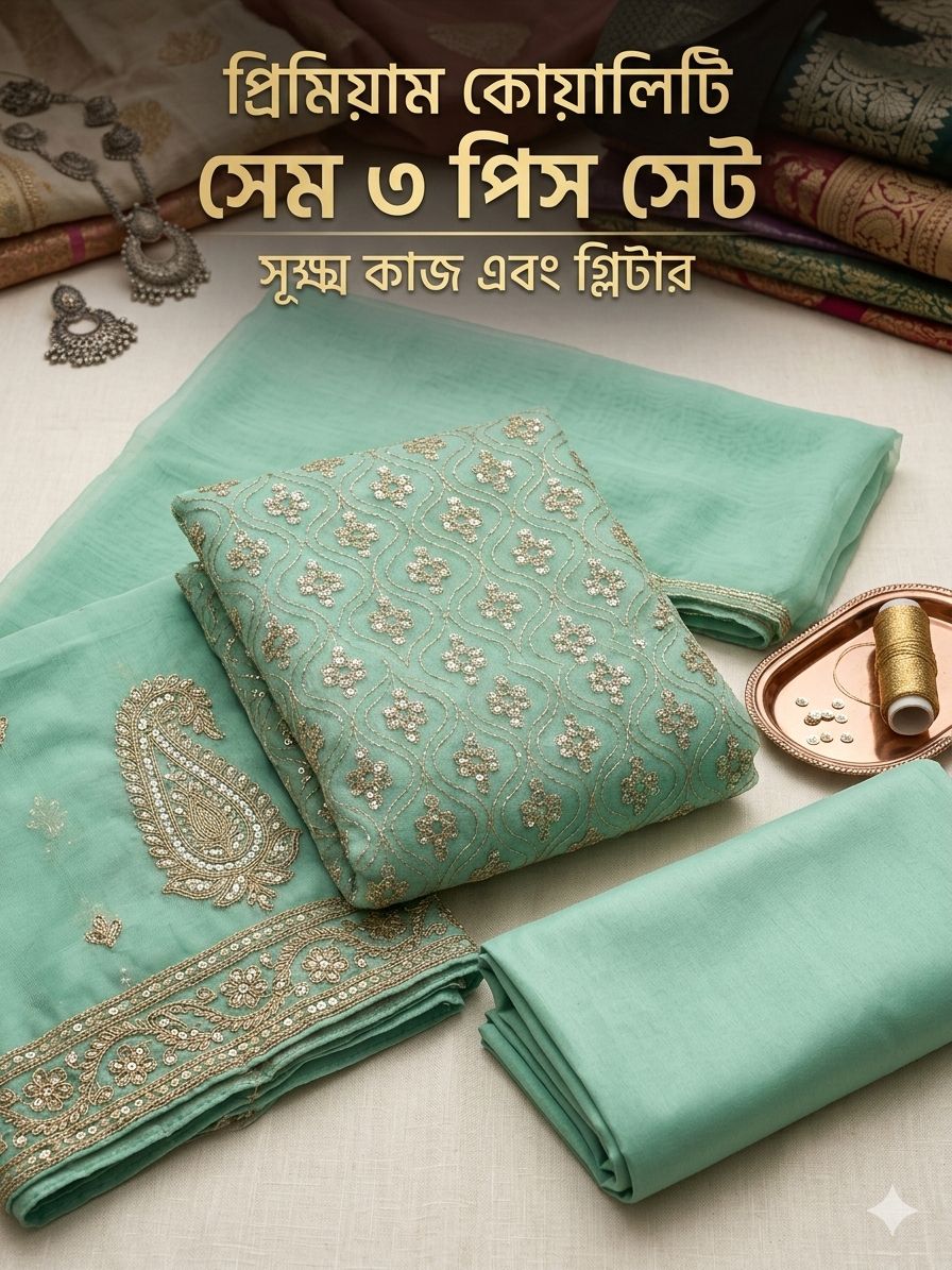 Turquoise Georgette Dress Material With Intricate Floral Zari Embroidery & Sequins Work